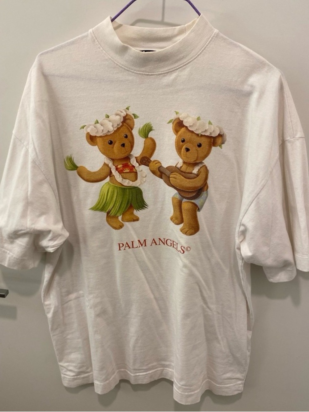 Palm Angels White Dancing Hula Bear Graphic Tee Shirt